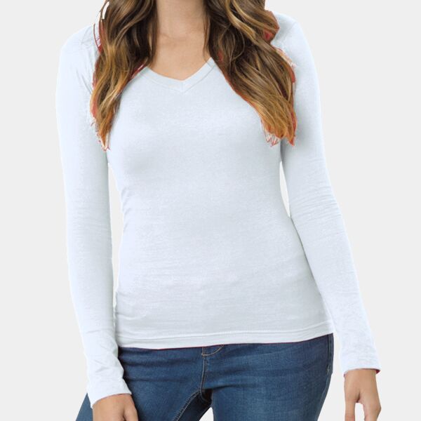 Women's USA-Made Deep V-Neck Long Sleeve T-Shirt Thumbnail